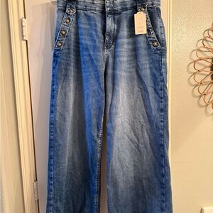St. John's Bay Blue Flare Jeans with Button Detail